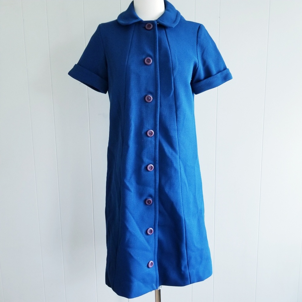 1960s‎ Peter Stevens Blue, Double Knit Poly Dress